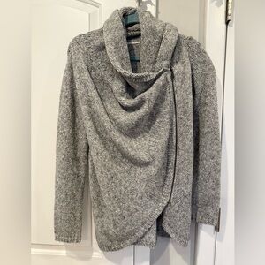 T Tahari Gray Draped Shawl Collar Sweater